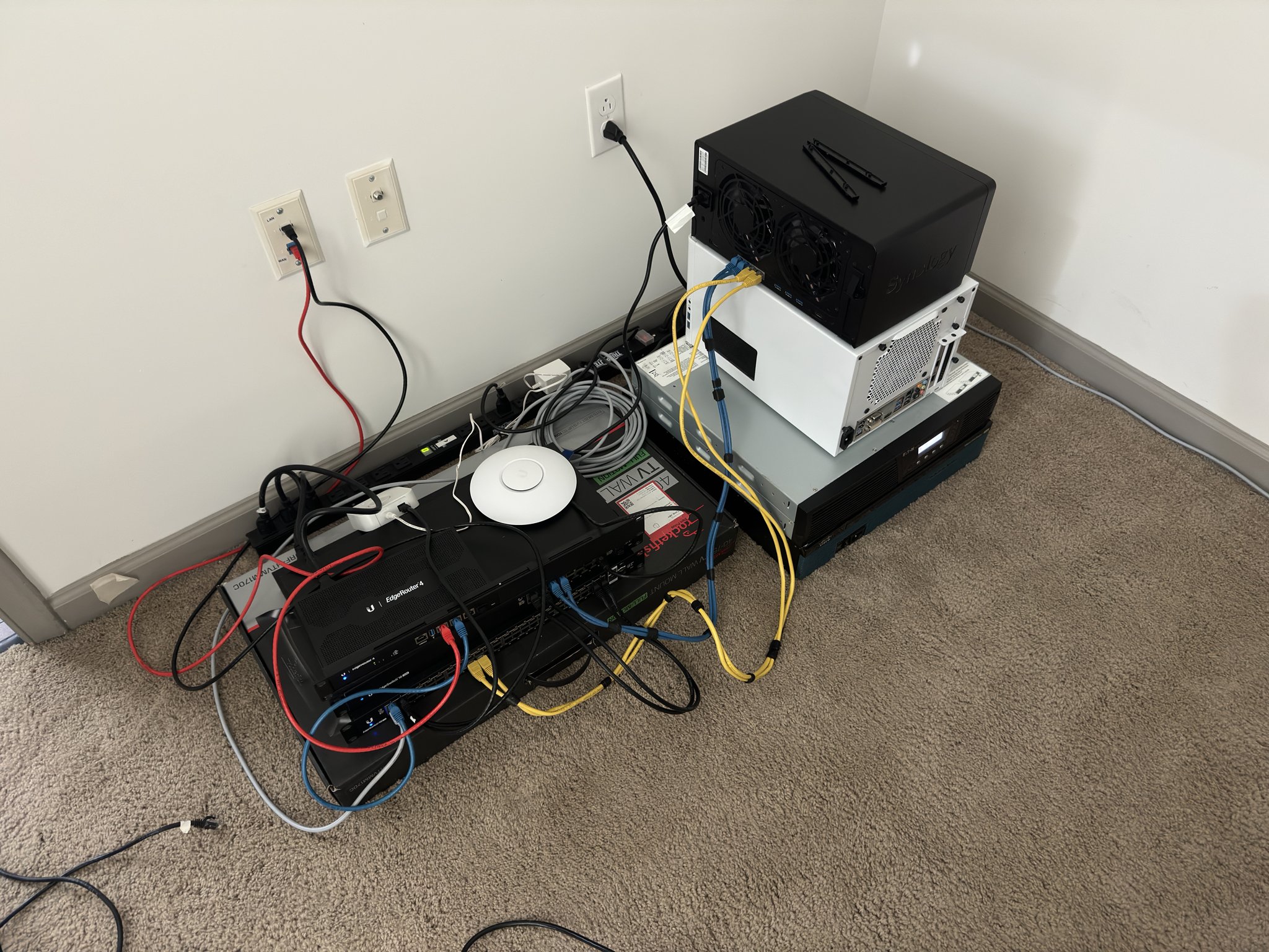 A closer look at the temporary setup on the floor.