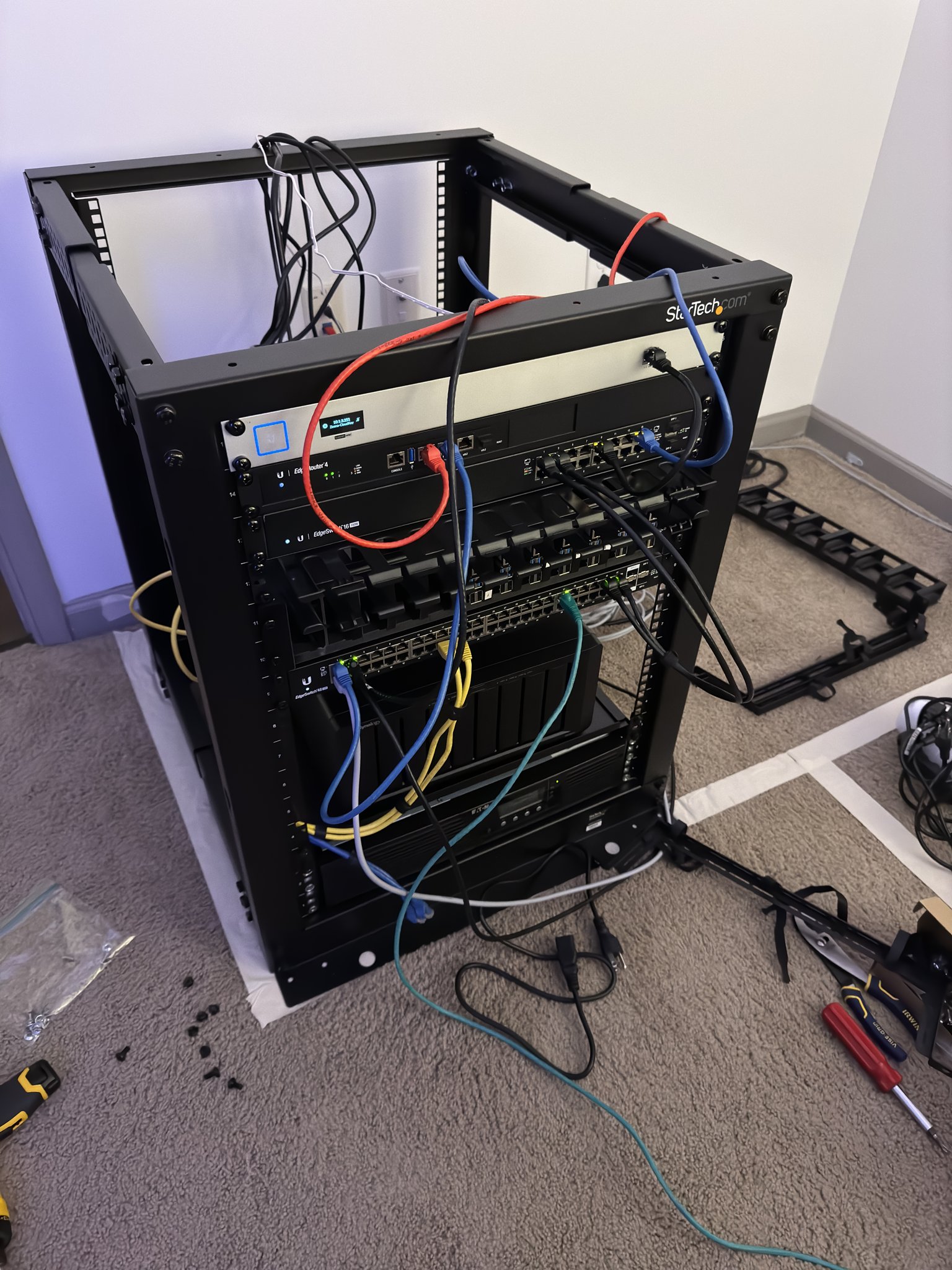 Getting equipment back into the rack.