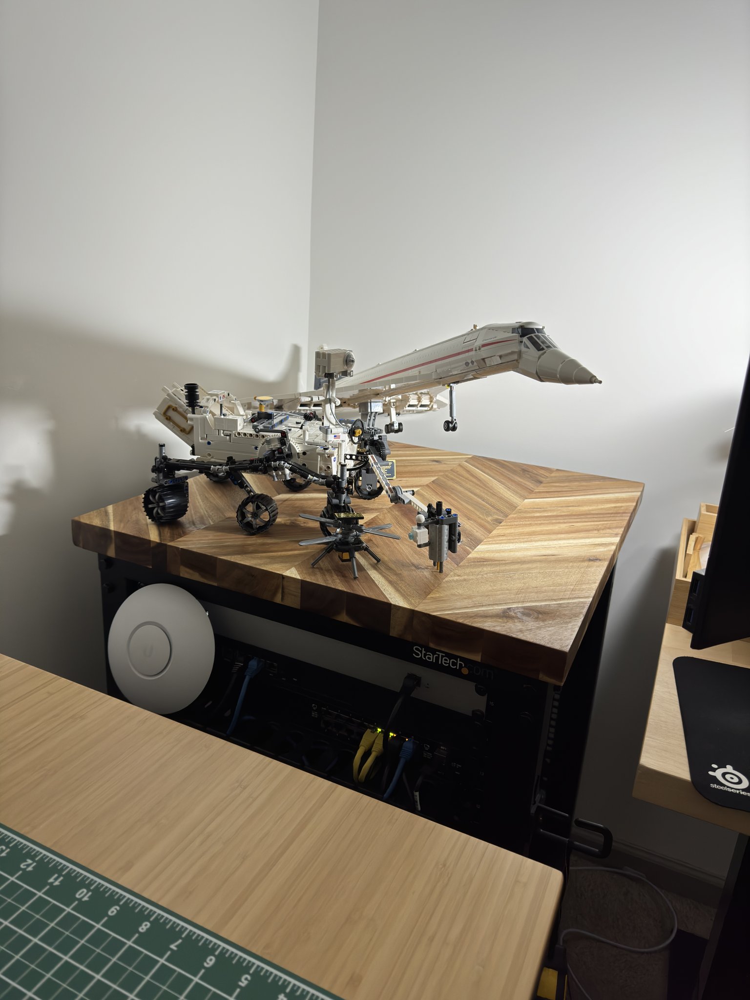 The rack top doubling as a display surface.